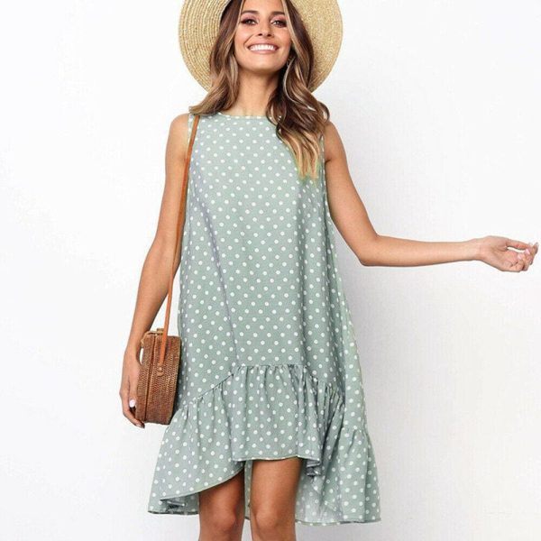 The Best Polka Dot Boho Mini Dress Ladies Summer Beach Holiday Casual Loose Sundress Online - Hplify