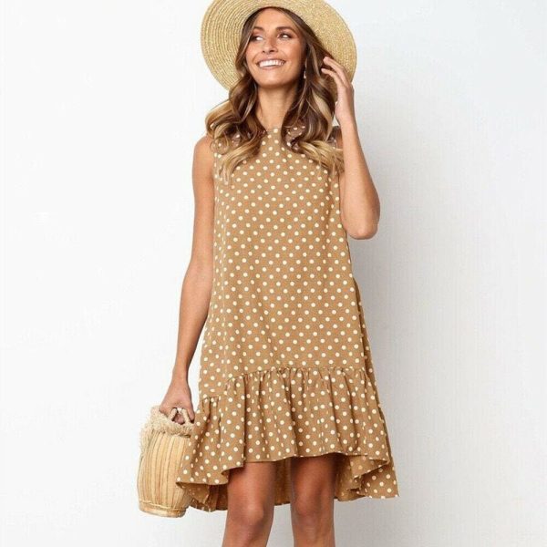 The Best Polka Dot Boho Mini Dress Ladies Summer Beach Holiday Casual Loose Sundress Online - Hplify