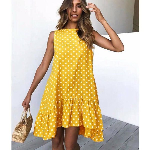 The Best Polka Dot Boho Mini Dress Ladies Summer Beach Holiday Casual Loose Sundress Online - Hplify