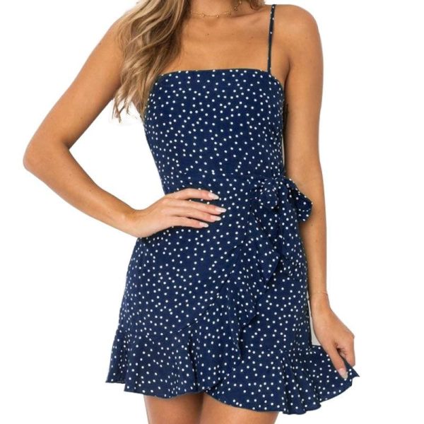 The Best Print Ruffled Wrap Dress Women Strap Mini Sundress Online - Hplify
