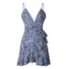 The Best Print Ruffled Wrap Dress Women Strap Mini Sundress Online - Hplify