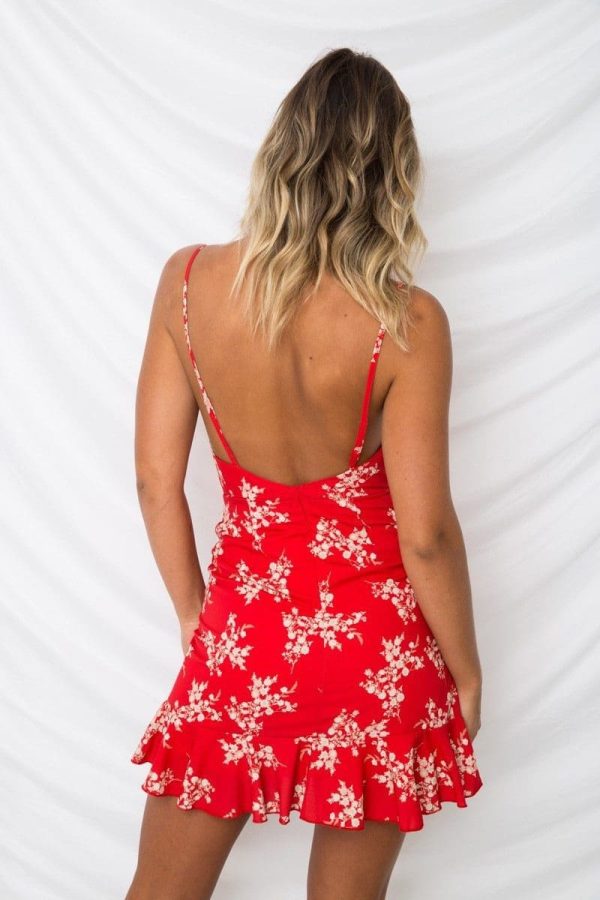 The Best Print Ruffled Wrap Dress Women Strap Mini Sundress Online - Hplify