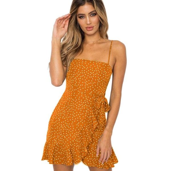 The Best Print Ruffled Wrap Dress Women Strap Mini Sundress Online - Hplify