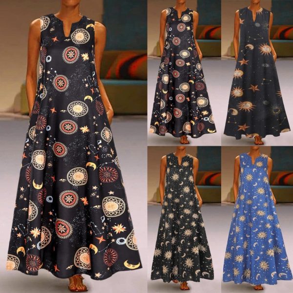 The Best Printed Bohemian Ethnic Style Beach Maxi Dress Online - Source Silk