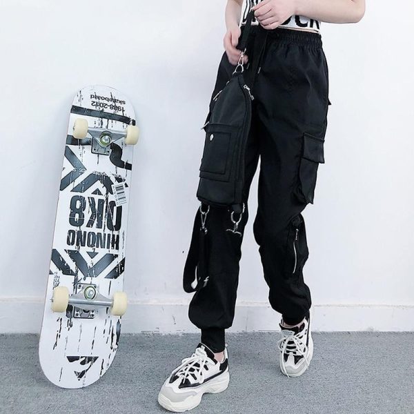 Girls Black Street Dance Pants Hiphop Style Sport Running Outfit Loose Pants - Hplify