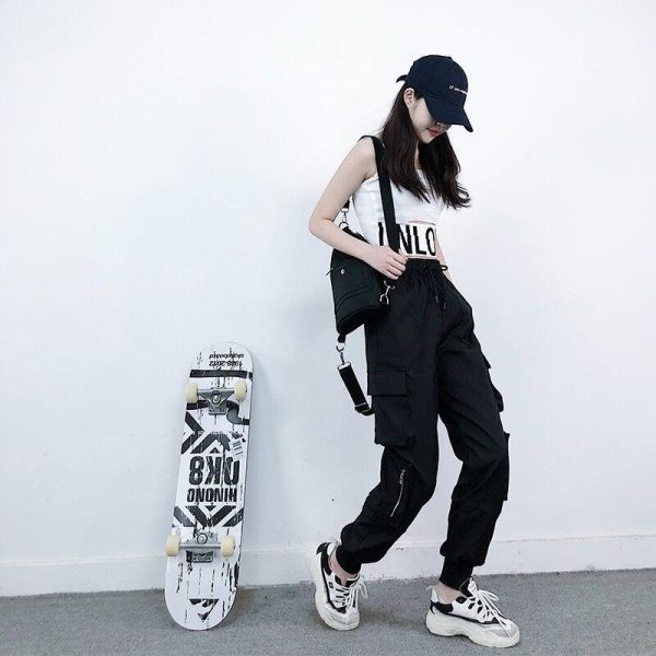Girls Black Street Dance Pants Hiphop Style Sport Running Outfit Loose Pants - Hplify