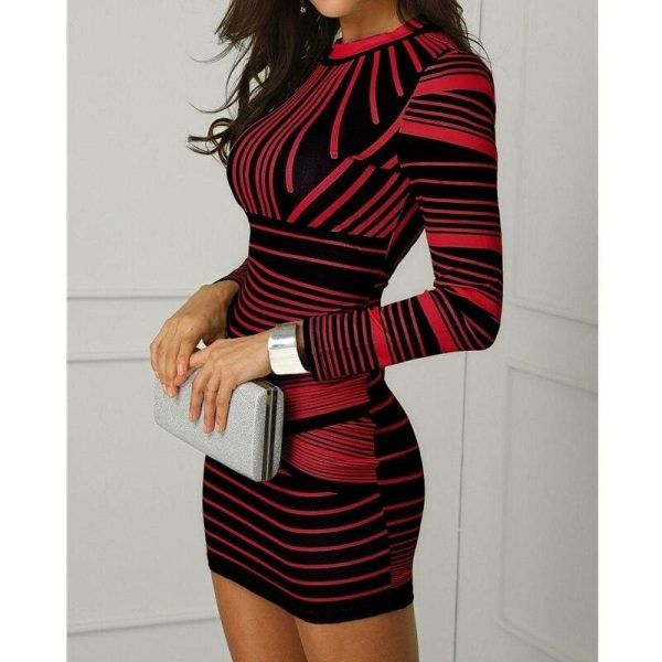 The Best Retro Dress Hot Women Stretchy Printed Package Hip Bodycon Bandage Mini Dress Girls Short Sexy Club Party Pencil Dress Online - Hplify