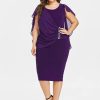 The Best Rhinestone Ruched Embellished Capelet Dress O-Neck Sleeveless Plus Size Online - Source Silk
