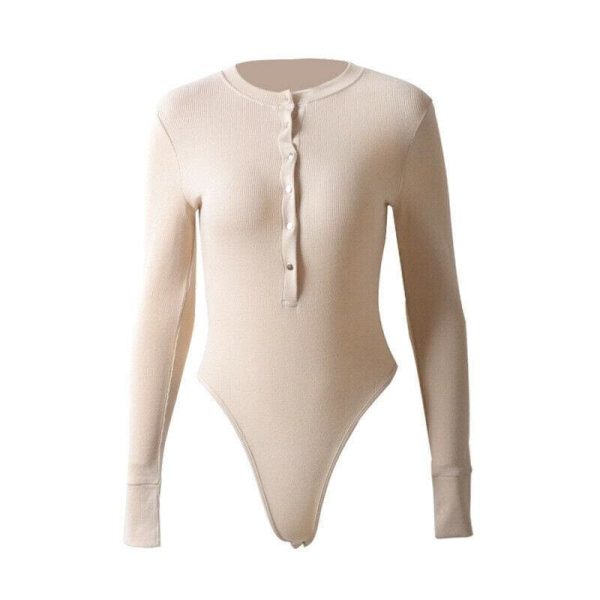 The Best Sexy Leotard V-Neck Long Sleeve Tops Button Down Casual Bodysuit Jumpsuit Romper Online - Hplify