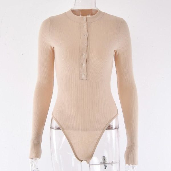The Best Sexy Leotard V-Neck Long Sleeve Tops Button Down Casual Bodysuit Jumpsuit Romper Online - Hplify