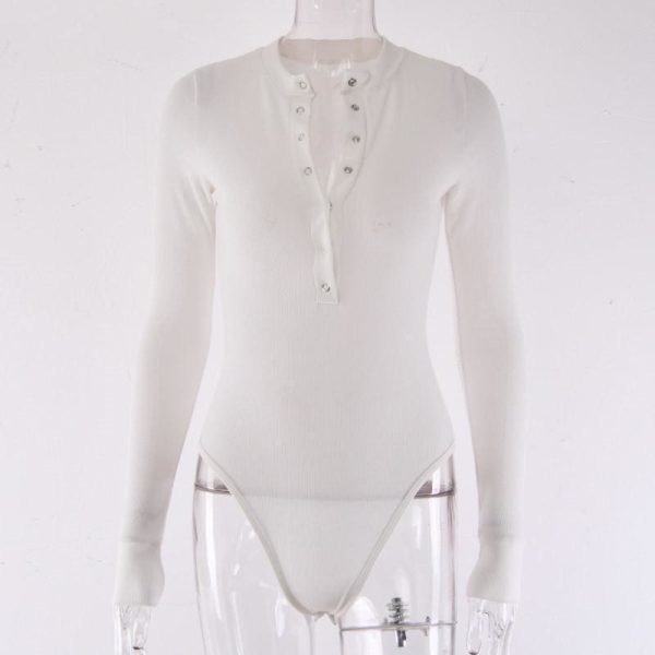 The Best Sexy Leotard V-Neck Long Sleeve Tops Button Down Casual Bodysuit Jumpsuit Romper Online - Hplify