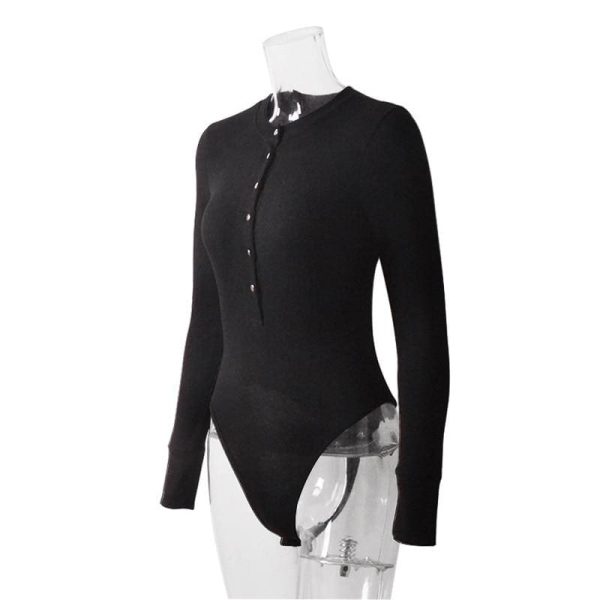 The Best Sexy Leotard V-Neck Long Sleeve Tops Button Down Casual Bodysuit Jumpsuit Romper Online - Hplify