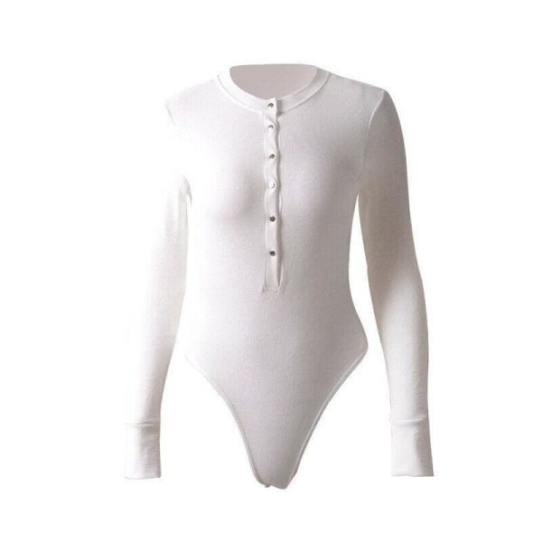 The Best Sexy Leotard V-Neck Long Sleeve Tops Button Down Casual Bodysuit Jumpsuit Romper Online - Hplify