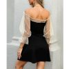 The Best Sexy Off Shoulder Lace Mesh Patchwork Puff Sleeve Casual Mini Dress Online - Hplify