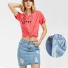 The Best Slim High Waist Ripped Skirt Fashion Ladies Faded Denim Jean Bodycon Short Mini Pencil Skirt Online - Hplify