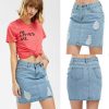 The Best Slim High Waist Ripped Skirt Fashion Ladies Faded Denim Jean Bodycon Short Mini Pencil Skirt Online - Hplify