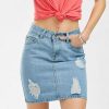 The Best Slim High Waist Ripped Skirt Fashion Ladies Faded Denim Jean Bodycon Short Mini Pencil Skirt Online - Hplify
