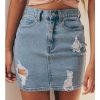 The Best Slim High Waist Ripped Skirt Fashion Ladies Faded Denim Jean Bodycon Short Mini Pencil Skirt Online - Hplify
