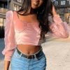 The Best Slim Square Neck Crop Tops Stretch Evening Party Tops Blouse Shirt Online - Hplify
