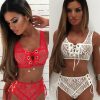 The Best Solid Color Bikinis Women Lace Up Bandage Bra High Waist Bikini Set Female Sexy Swimsuit Triangle Swimwear Bathing Suit Online - Hplify