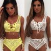 The Best Solid Color Bikinis Women Lace Up Bandage Bra High Waist Bikini Set Female Sexy Swimsuit Triangle Swimwear Bathing Suit Online - Hplify