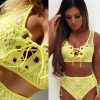 The Best Solid Color Bikinis Women Lace Up Bandage Bra High Waist Bikini Set Female Sexy Swimsuit Triangle Swimwear Bathing Suit Online - Hplify