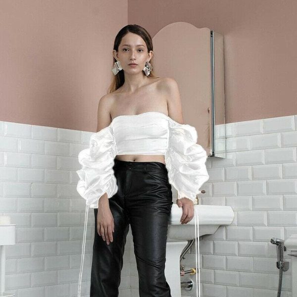 The Best Solid color Off Shoulder Top Blouse Ladies Holiday Party Tops Shirt Online - Hplify