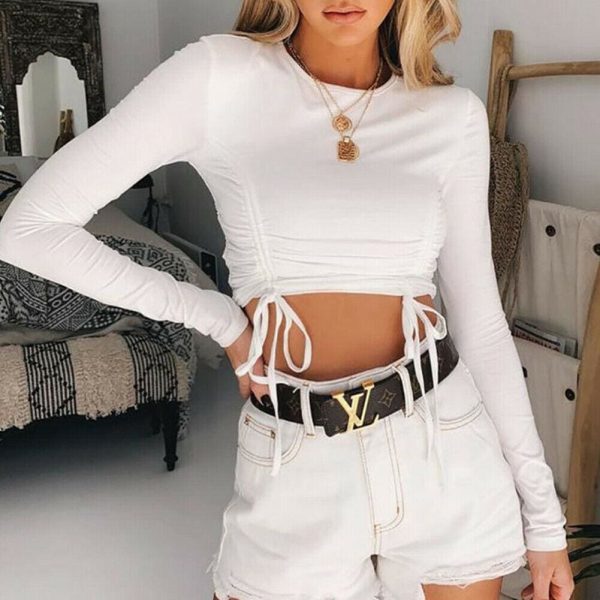 The Best Solid Tank Top Ladies Long Sleeve Crop Top Shirt Cami Top Workout Fitness Outwear Online - Hplify