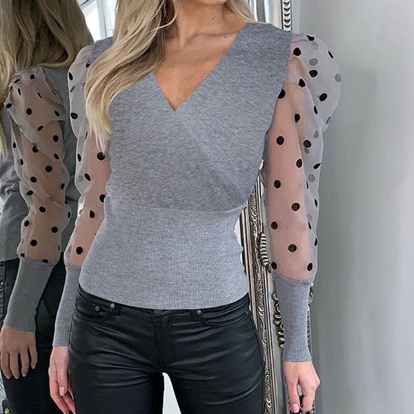 The Best Spring Mesh Long Sleeve Shirt Sexy V Neck Long Sleeve Casual blouses Tops Online - Hplify