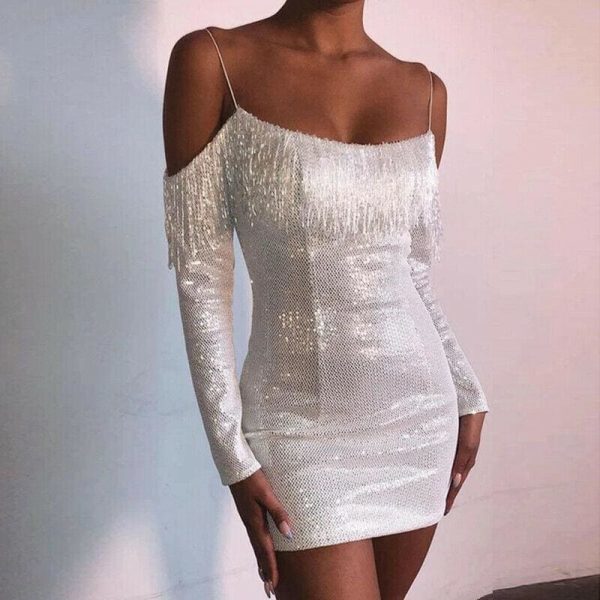 The Best Strap Tassel Sequins Dress Party Clubwear Mini Dresses Ladies Off Shoulder Dress Vestido Online - Hplify