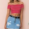 The Best Streetwear Women Summer Casual Striped Off Shoulder Short Shirt Fashion Beach Crop Top Vest Tank Online - Hplify