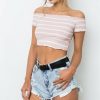 The Best Streetwear Women Summer Casual Striped Off Shoulder Short Shirt Fashion Beach Crop Top Vest Tank Online - Hplify