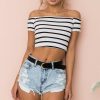 The Best Streetwear Women Summer Casual Striped Off Shoulder Short Shirt Fashion Beach Crop Top Vest Tank Online - Hplify