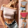 The Best Streetwear Women Summer Casual Striped Off Shoulder Short Shirt Fashion Beach Crop Top Vest Tank Online - Hplify