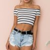 The Best Streetwear Women Summer Casual Striped Off Shoulder Short Shirt Fashion Beach Crop Top Vest Tank Online - Hplify