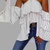 The Best Stripe Halter Ruffle Design Cold Shoulder Bell Sleeves Tops Online - Hplify