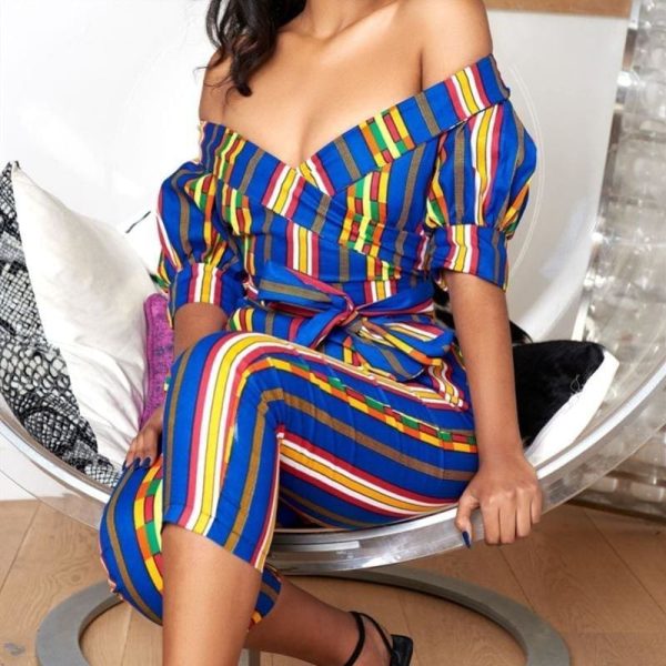 The Best Striped Women Jumpsuit Off Shoulder Strapless Romper Ladies Summer Casual Long Pants Trouser Streetwear Online - Hplify