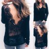 The Best Stylish Women Lady Tops Casual Floral Lace Backless V Neck Long Sleeve Blouse Shirt Summer Autumn Tops Online - Hplify