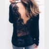 The Best Stylish Women Lady Tops Casual Floral Lace Backless V Neck Long Sleeve Blouse Shirt Summer Autumn Tops Online - Hplify