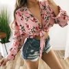 The Best Summer Fashion Bohemian Sexy Women Tops Shirt Long Sleeve Strapless Belt Summer Floral Print Short Tops Online - Hplify
