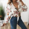 The Best Summer Fashion Bohemian Sexy Women Tops Shirt Long Sleeve Strapless Belt Summer Floral Print Short Tops Online - Hplify