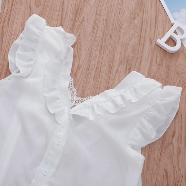 The Best Summer Fashion V-Neck Chiffon Women Casual Loose Blouse New Ladies Sleeveless Lace White Tops Shirt Online - Hplify