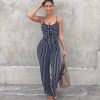 The Best Summer Hot Bodycon Backless Stripe Jumpsuits Women Party Clubwear Jumpsuits Casual Bowtie Overalls Long Pant Trousers Online - Hplify