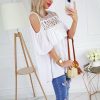 The Best Summer Ladies Mesh Openwork Short Sleeve Tops Shirt Women Casual Loose Ruffled Off-Shoulder Blouse Shirt Online - Hplify