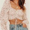 The Best Summer Long Lantern Sleeve Square Collar Beige Print Blouse Women Online - Hplify