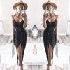 The Best Summer Sexy Fashion Dress Women Ladies Summer Sleeveless V-Neck Skinny Solid Button High Waist Ankle-Length Dress Online - Hplify