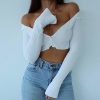 The Best Summer Solid Casual Tops Vest Blouse Long Sleeve Button Crop Shirt Online - Hplify
