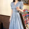 The Best Summer Vintage V-neck Single Breasted Dress Women's Lovely Dresses Online - Hplify