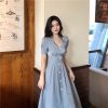 The Best Summer Vintage V-neck Single Breasted Dress Women's Lovely Dresses Online - Hplify