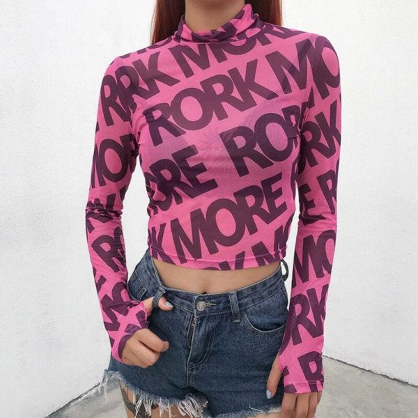 The Best Summer Wear Casual Mesh Clubwear Long Sleeve Slim Crop Top Shirt Outwear Streetwear Online - Hplify